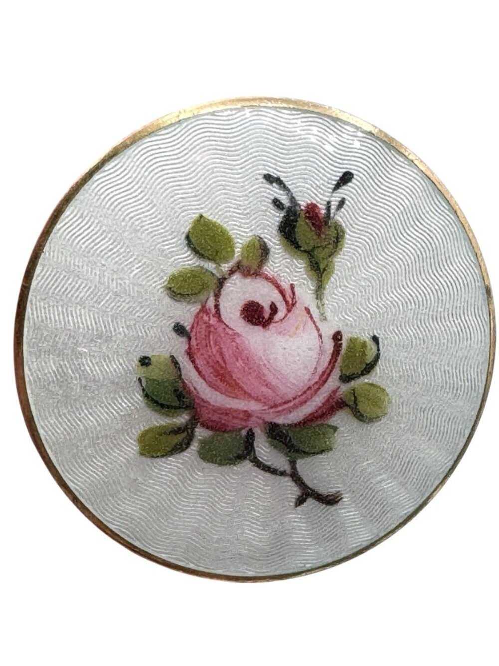 Aksel Holmsen Enamel Brooch Norway Sterling Guilloché Rose Hand Painted 925S